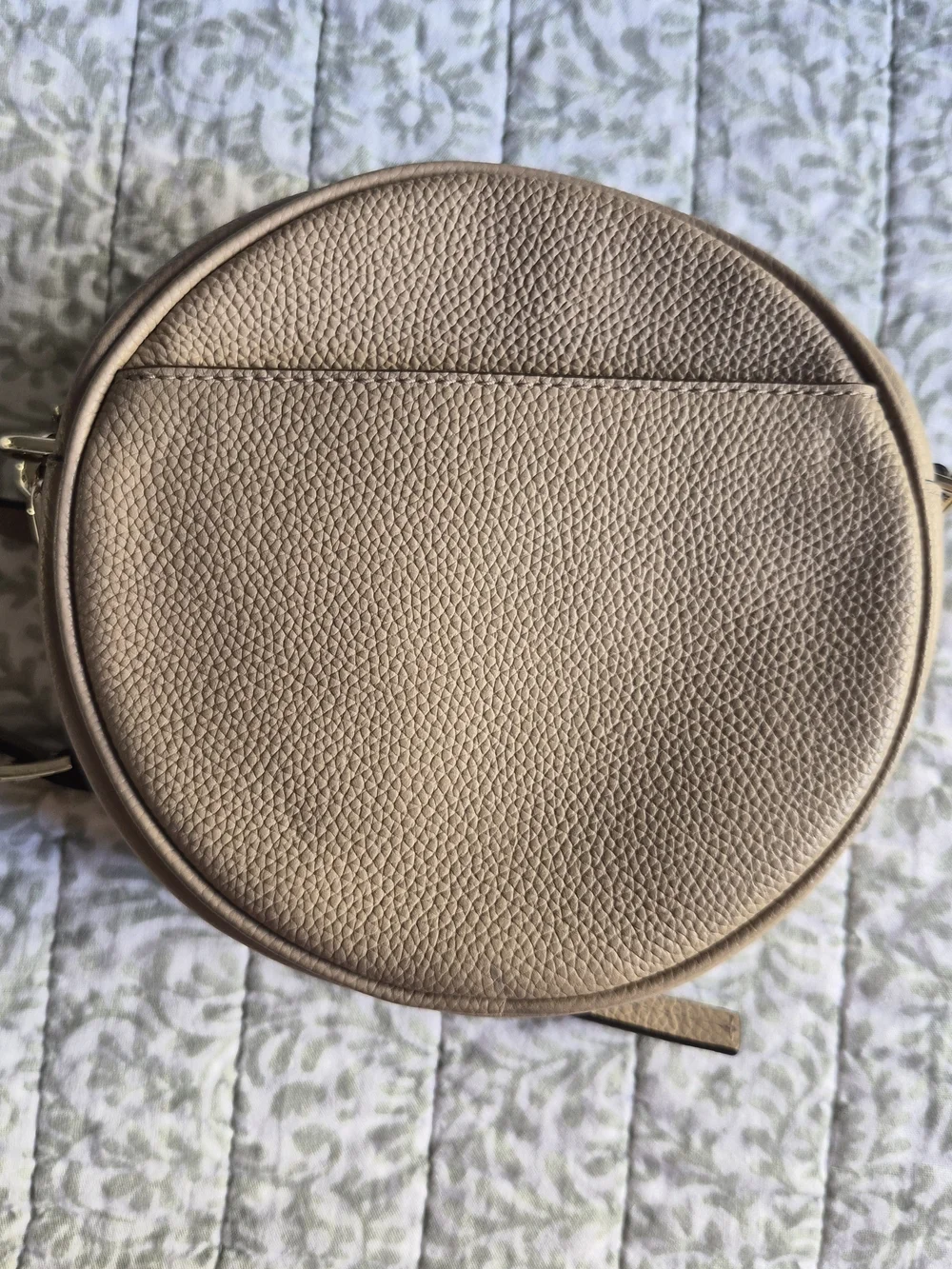 Michael Kors Round Canteen Crossbody Bag Pebbled Leather Taupe Beige